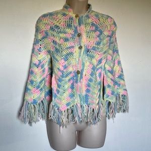 Handmade Rainbow Yarn Crochet Knitted dopamine Poncho (bag14)
